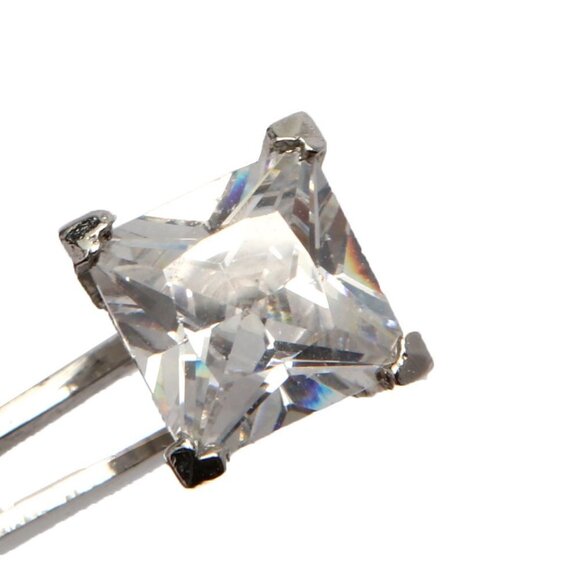 Cubic Zirconia CZ Clear Stud Earrings Square Cut Gems Silver - Picture 3 of 7